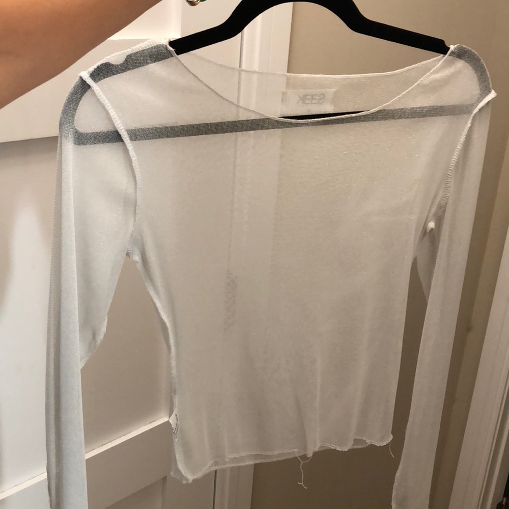 Silver / white mesh long sleeve top (M) from LF
